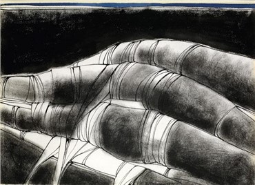 Works on paper, Sirak Melkonian, Mountain Scene with Blue Stripe on Top, 1975, 4244