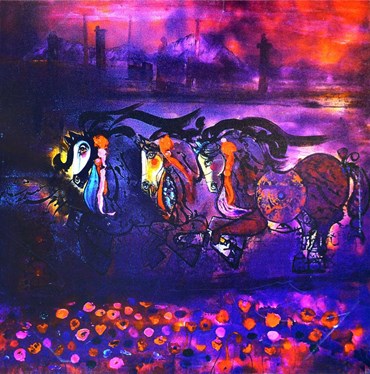 Painting, Nasser Ovissi, Royal Horses and Sunset, , 42049