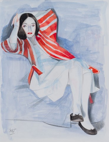 Painting, Hosein Shirahmadi, Sitting Girl in Stripped Red Robe, 2024, 80337