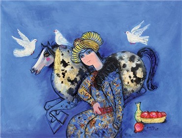 Painting, Nasser Ovissi, Man with Horse and Doves, 2007, 4466