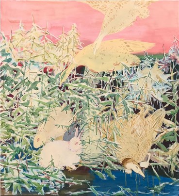 Painting, Zahra Nouri Zonouz, Three Ducks and Three Rabbits, 2020, 27413
