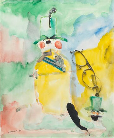Works on paper, Ardeshir Mohassess, Self Portrait with Spectacles , 1987, 27107