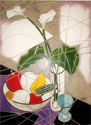 Works on paper, Houshang Seyhoun, Still Life with Lily and Vegetables, 1995, 6850