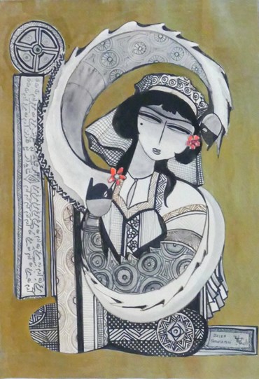 Painting, Jazeh Tabatabai, Female Figure with Flowers , , 60044