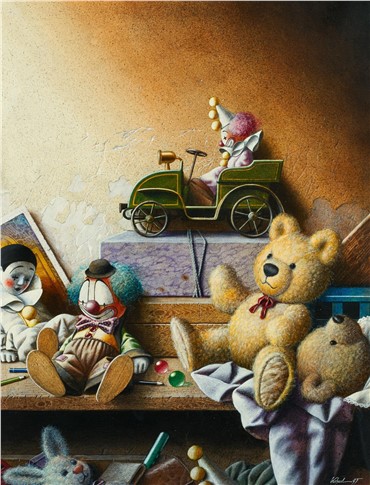 Painting, Wahed Khakdan, Still Life with Clown and Teddy, 1995, 19609