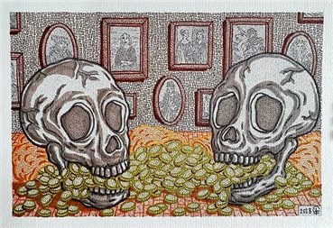 Painting, Amin Montazeri, Still Life with the Skull of the Painter and His Model, Along with Gold Coins, 2018, 26681