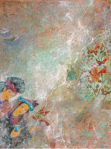 Painting, Gizella Varga Sinaei, Garden with Birds, 2003, 79011