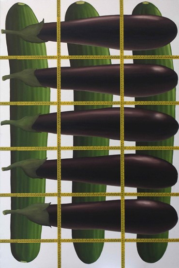 Painting, Ali Alemzadeh Ansari, Regular Grid with Cucumbers and Eggplants, 2021, 52369