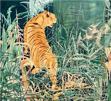 Painting, Zahra Nouri Zonouz, Tiger and Cuckoo, 2020, 27418