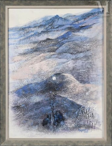 Painting, Hossein Kazemi, Untitled (Mountains and the white flower), 1981, 70719