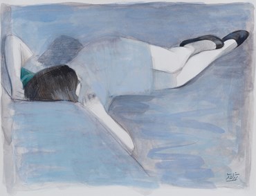 Painting, Hosein Shirahmadi, Lying Figure on Light Grey Blue, 2025, 80338