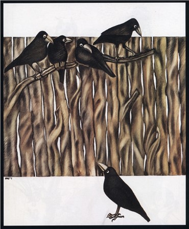 Painting, Alireza Espahbod, Crows and Tree, 1975, 8574