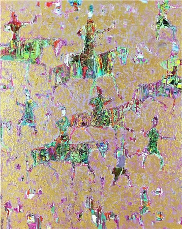 Painting, Reza Derakshani, Gold in Green Hunt, 2017, 8640