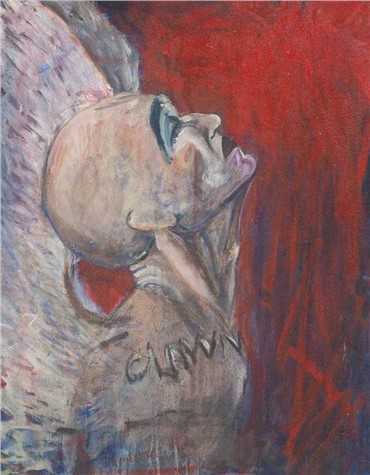 Painting, Tala Madani, Bald Figure with Angel Wings and Clown Makeup, 1999, 7640