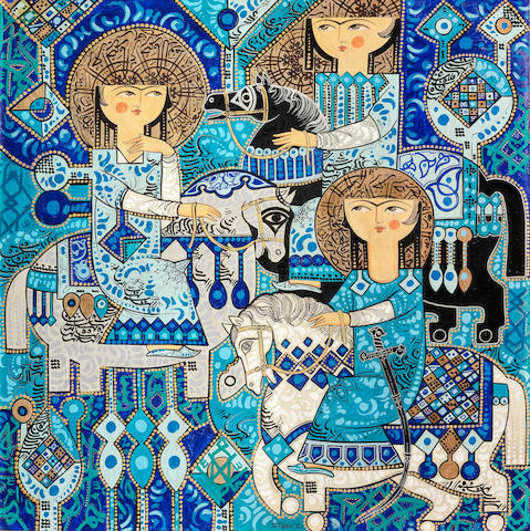 Sadegh Tabrizi, Three Women on Horseback, 1990