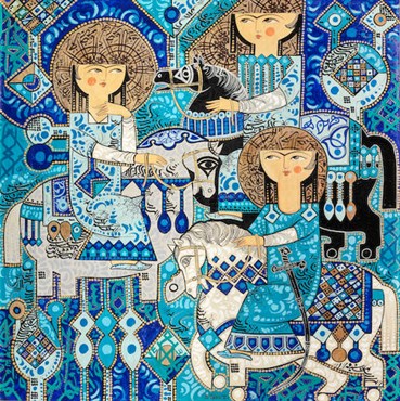 Painting, Sadegh Tabrizi, Three Women on Horseback, 1990, 44605