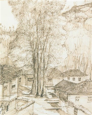 Drawing, Hossein Mahjoubi, Lahijan view, 1957, 36358
