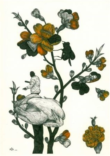Painting, Mohsen Ahmadvand, Flower and Bird, 2012, 1115