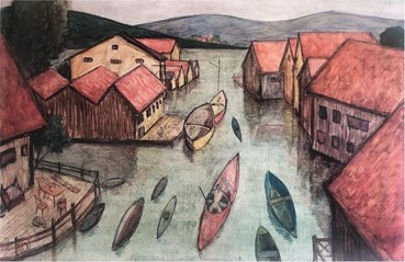 Painting, Mahmoud Javadipour, Houses on Water, 1960, 44773