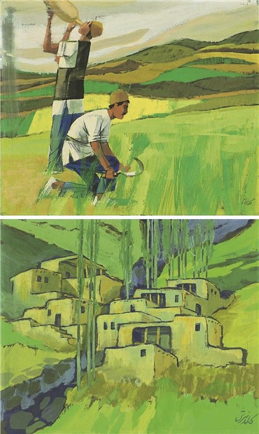 Painting, Parviz Kalantari, Workers Houses - Workers in the Fields, 1960, 4461
