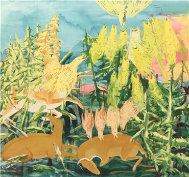 Painting, Zahra Nouri Zonouz, 30 Birds & Two Deers, 2020, 35568
