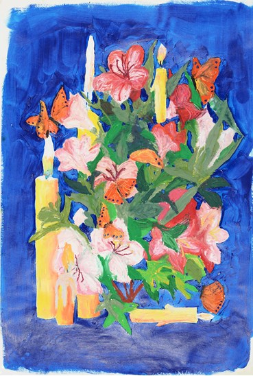 Painting, Maryam Amirvaghefi, Search for these Words- Azalea, Candles, Monarch Butterfly, Homesickness, 2021, 48202