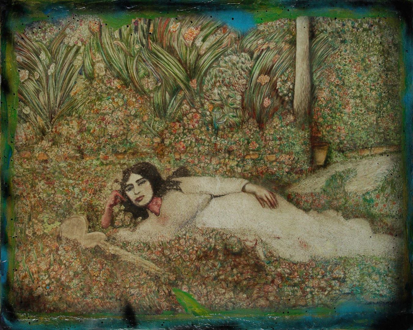 Ghasem Hajizadeh, Femme étendue dans les fleurs (Woman Lying in the Flowers), 1988