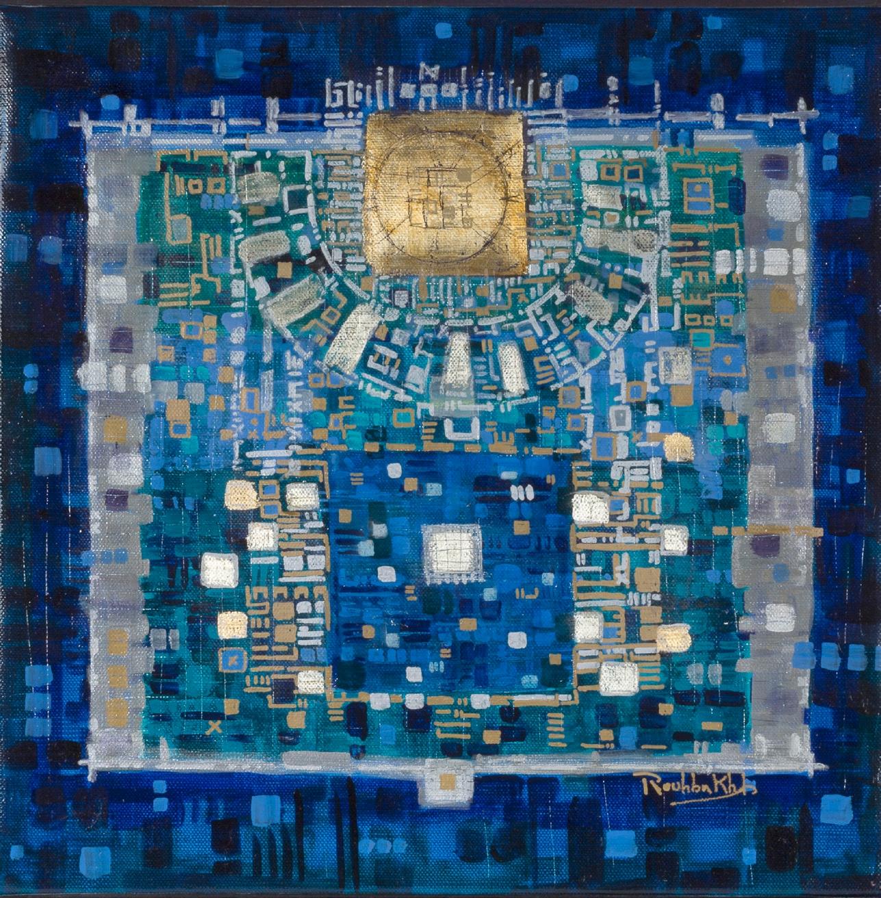Jafar Rouhbakhsh, Blue and Gold and White Composition, 0
