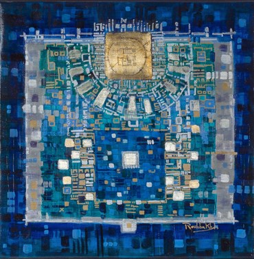 Painting, Jafar Rouhbakhsh, Blue and Gold and White Composition, , 75862