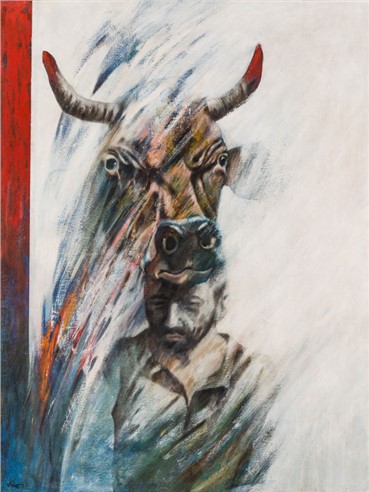 Painting, Alireza Espahbod, Red Horn, 1993, 13330
