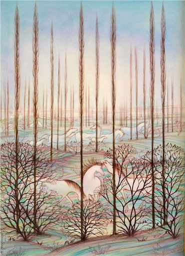 Painting, Hossein Mahjoubi, Horses and Trees, , 8965