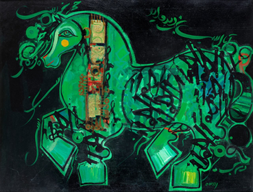 Painting, Nasser Ovissi, Green Horse, , 20147