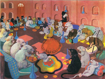 Painting, Mahmoud Javadipour, Illustration for The Story of The Mice and Cat by Ubayd Zakani, 1956, 24040
