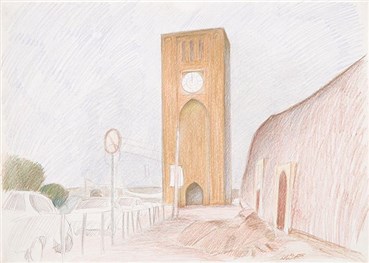 Painting, The Late Ali Golestaneh, Yazd City Clock, 1988, 37357