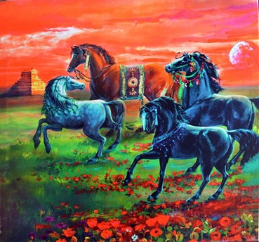 Painting, Nasser Ovissi, Royal Horses Pasargad, , 42043