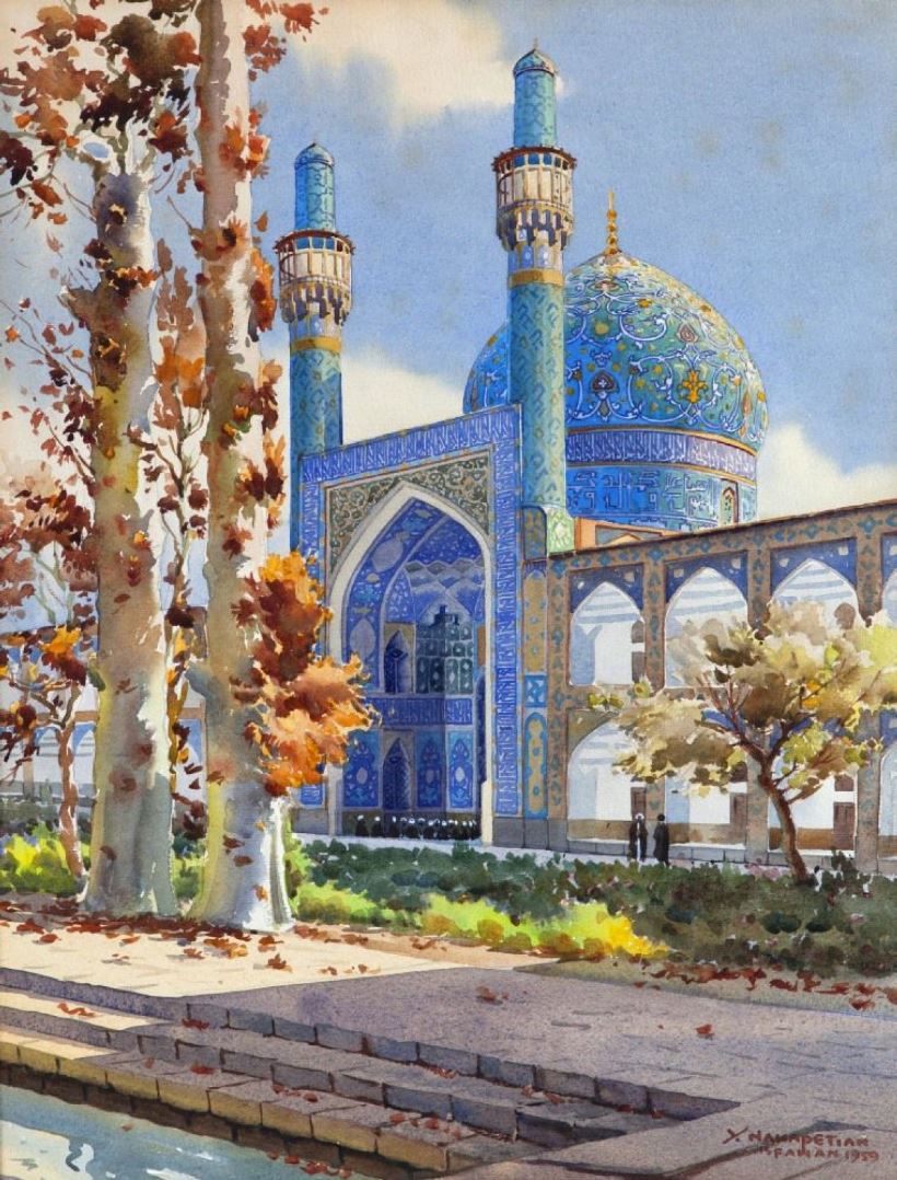 Yervand Nahapetian, View of the Entrance of the "Ma'dar Shah" Mosque in Chaharbagh, Isfahan, 1959
