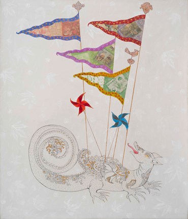 Painting, Gizella Varga Sinaei, Pinwheel, Flags and Dragon, , 74709