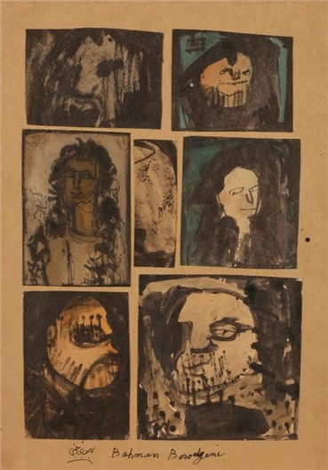Mixed media, Bahman Borojeni, Faces, 1965, 8726