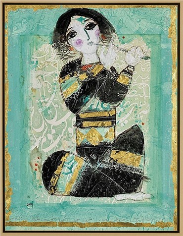 Painting, Nasser Ovissi, The Flute Player in Turquoise, 1983, 6444