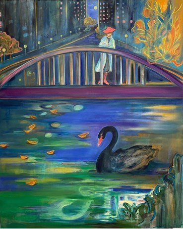 Painting, Nastaran Shahbazi, By The Bridge, Under The Moonlight, , 51437