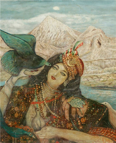Works on paper, Ghasem Hajizadeh, Femme à l'oiseau (Woman with the Bird), , 7681
