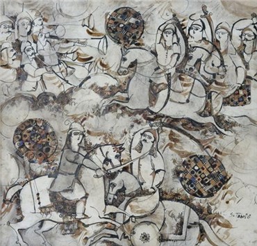 Painting, Sadegh Tabrizi, Scène avec des cavaliers, , 24391