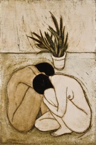 Mixed media, Parvaneh Etemadi, Adam and Eve, 1977, 8356