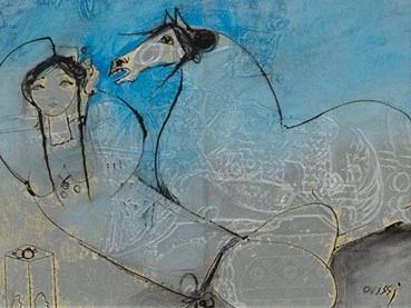 Painting, Nasser Ovissi, Girl and Horse in Silver, , 76222