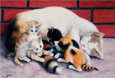 Painting, Mahmoud Javadipour, Kittens, 1991, 6726